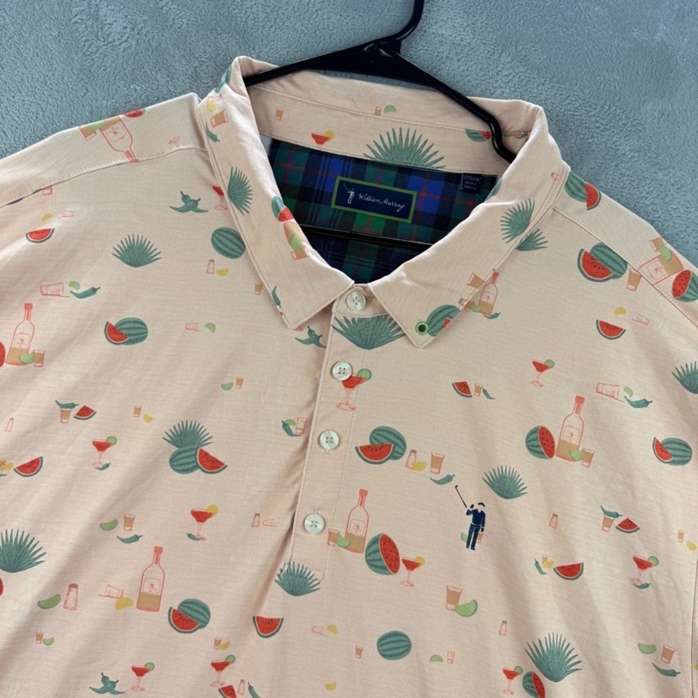 William Murray Polo Shirt Mens 3XL Tequila Golf Geometric All Over Print Orange